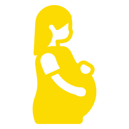 Yellow silhouette of a pregnant woman in profile, holding her belly.