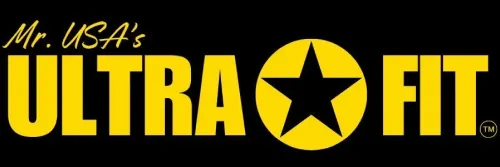 Yellow text “Mr. USA’s ULTRA FIT” with a star in the middle, on a black background.